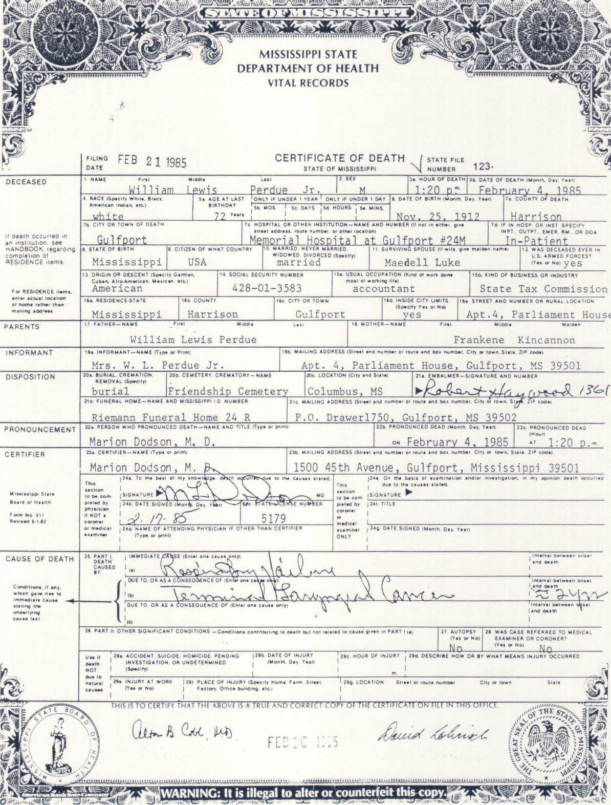 Perdue Family Documents